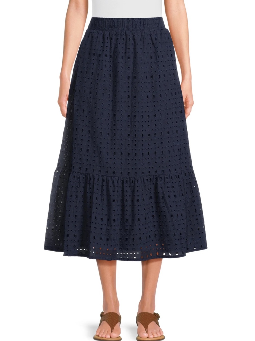 Time and Tru Navy Eyelet Midi Skirt